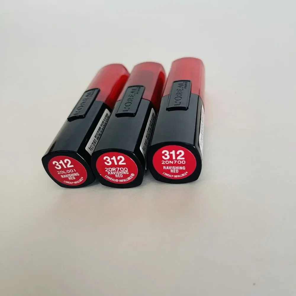 Set of‎ 3 L'Oréal Paris Infallible Lipstick, #312 Ravishing Red, 0.09 Oz